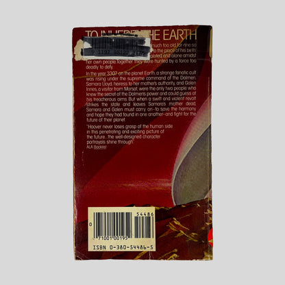 Back cover of Return To Earth by H.M. Hoover showing back summary and publication details.