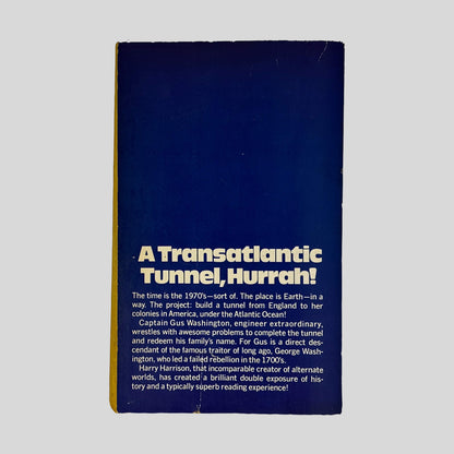 Back cover of Tunnel Through The Deeps by Harry Harrison showing back cover text summary and story overview.