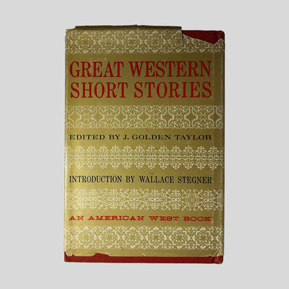 Back cover of Great Western Short Stories edited by J. Golden Taylor showing anthology summary and list of authors.
