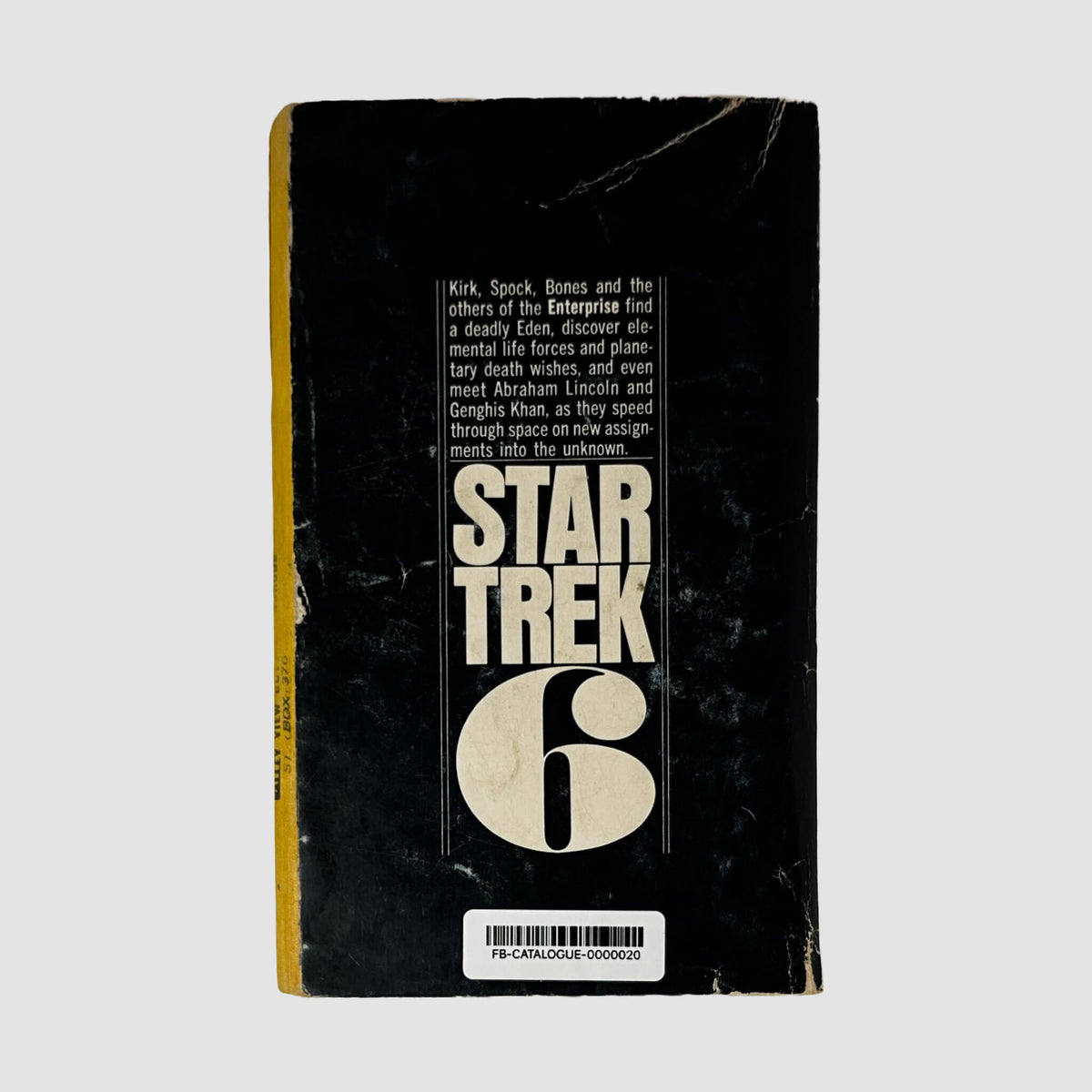 Back cover of Star Trek 6 by James Blish showing episode adaptations summary and back text.