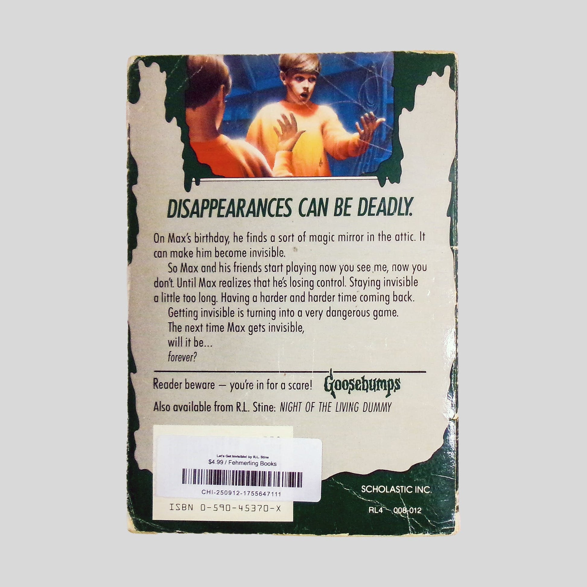 Let's Get Invisible by R.L. Stine - Back Cover - Fehmerling Books