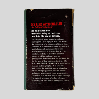Back cover of My Life With Chaplin by Lita Grey Chaplin showing back text summary and Hollywood memoir details.