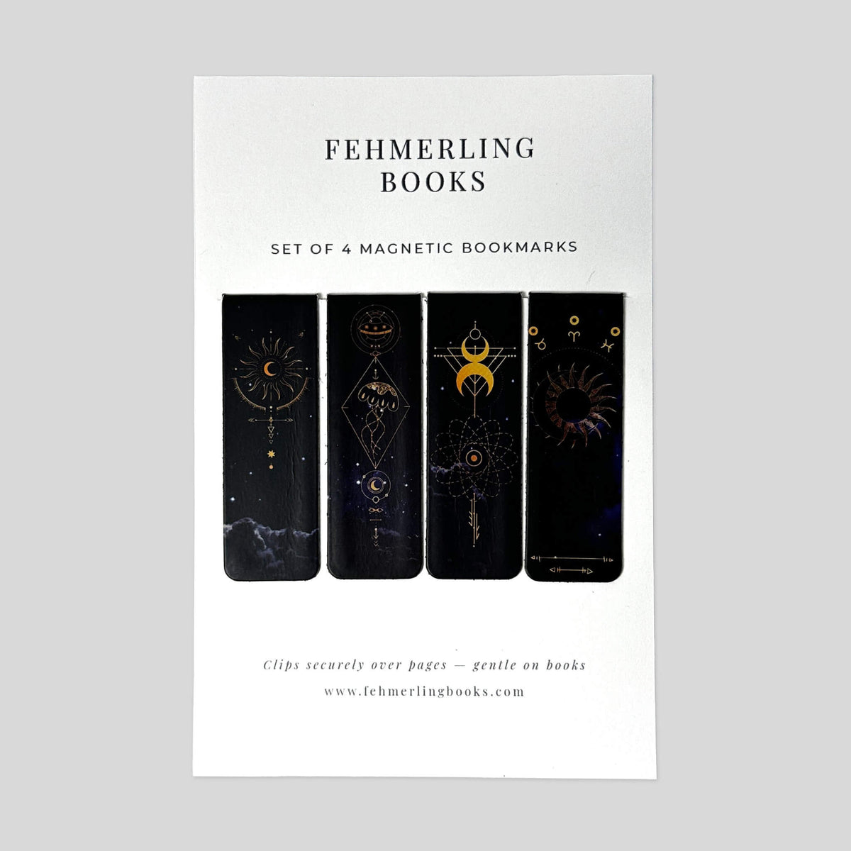 Celestial Zodiac set of 4 aesthetic magnetic page markers by Fehmerling Books