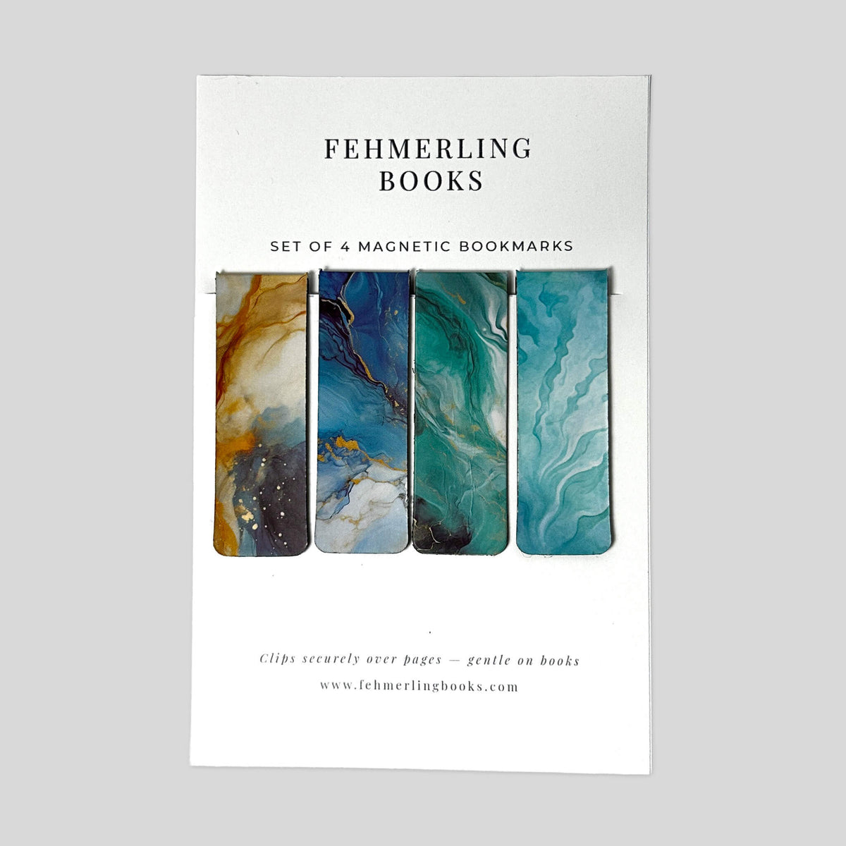 Gilded Marble turquoise stone with gold vein accents magnetic bookmarks set of 4 by Fehmerling Books.