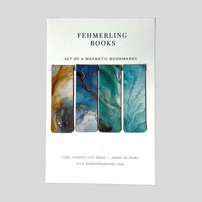 Gilded Marble turquoise stone with gold vein accents magnetic bookmarks set of 4 by Fehmerling Books.