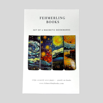 Impressionist Night swirling oil painting starry night magnetic bookmarks set of 4 by Fehmerling Books.