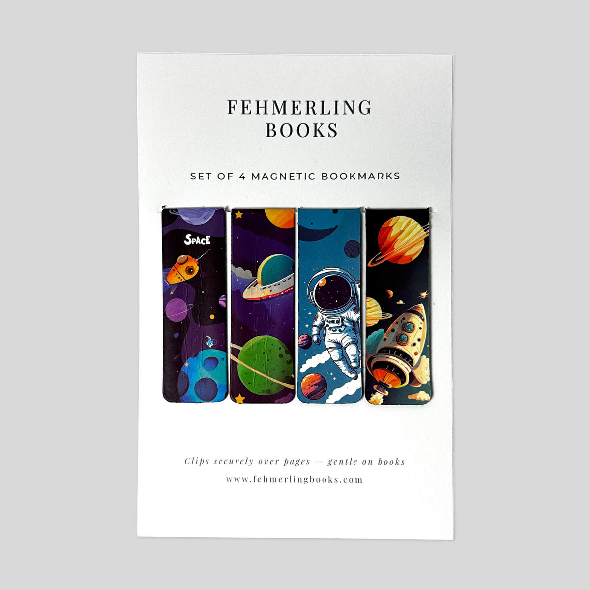 Cosmic Explorer astronaut and rocket novelty magnetic clips set of 4 by Fehmerling Books