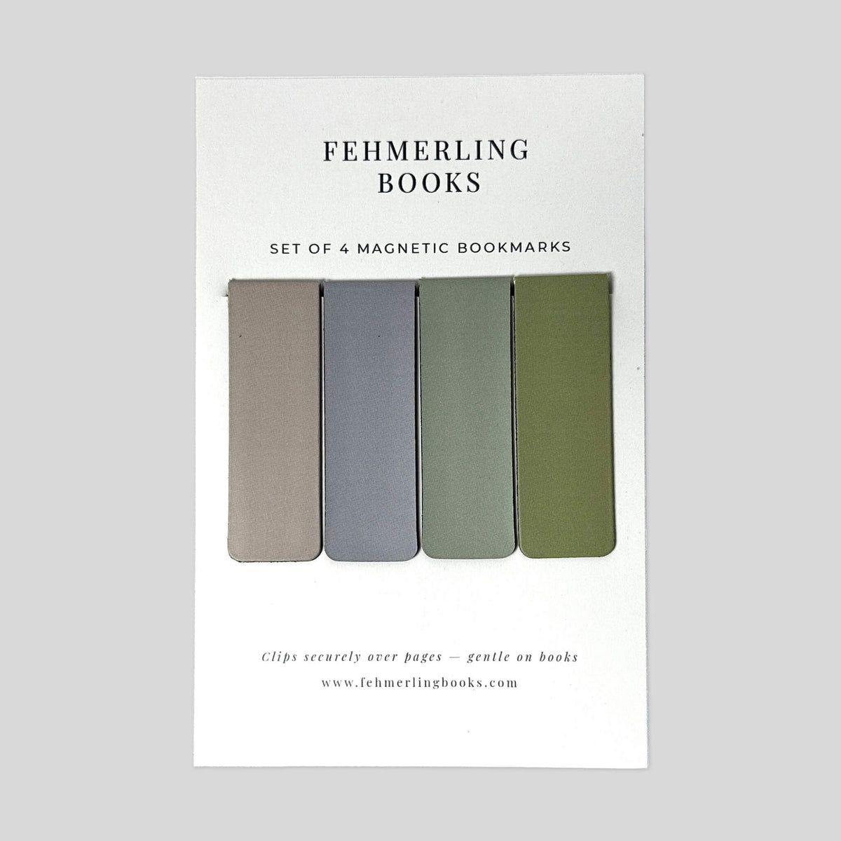 Sage and Stone muted botanical green and neutral grey magnetic page markers set of 4 by Fehmerling Books.