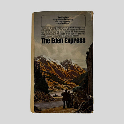Back cover of The Eden Express by Mark Vonnegut showing back text summary and review quotes.