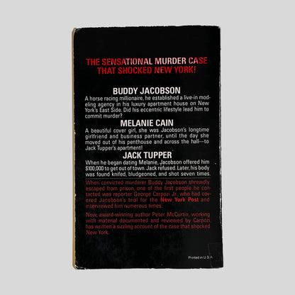 Back cover of Murder In The Penthouse by Peter McCurtin showing back cover text summary and crime case overview.