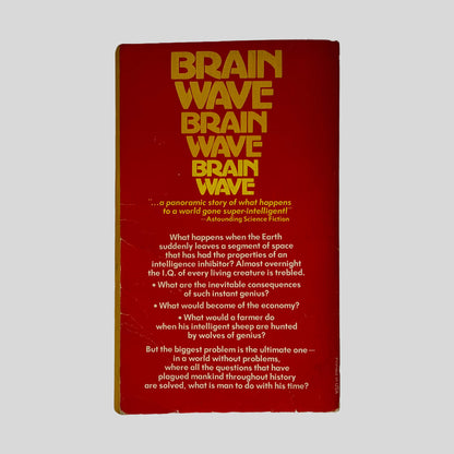 Back cover of Brain Wave by Poul Anderson showing back cover blurb and story overview.