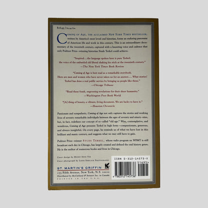 Back cover of Coming Of Age by Studs Terkel showing back cover summary and critical praise.