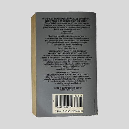Back cover of The Good War by Studs Terkel showing back text summary and Pulitzer Prize award note.