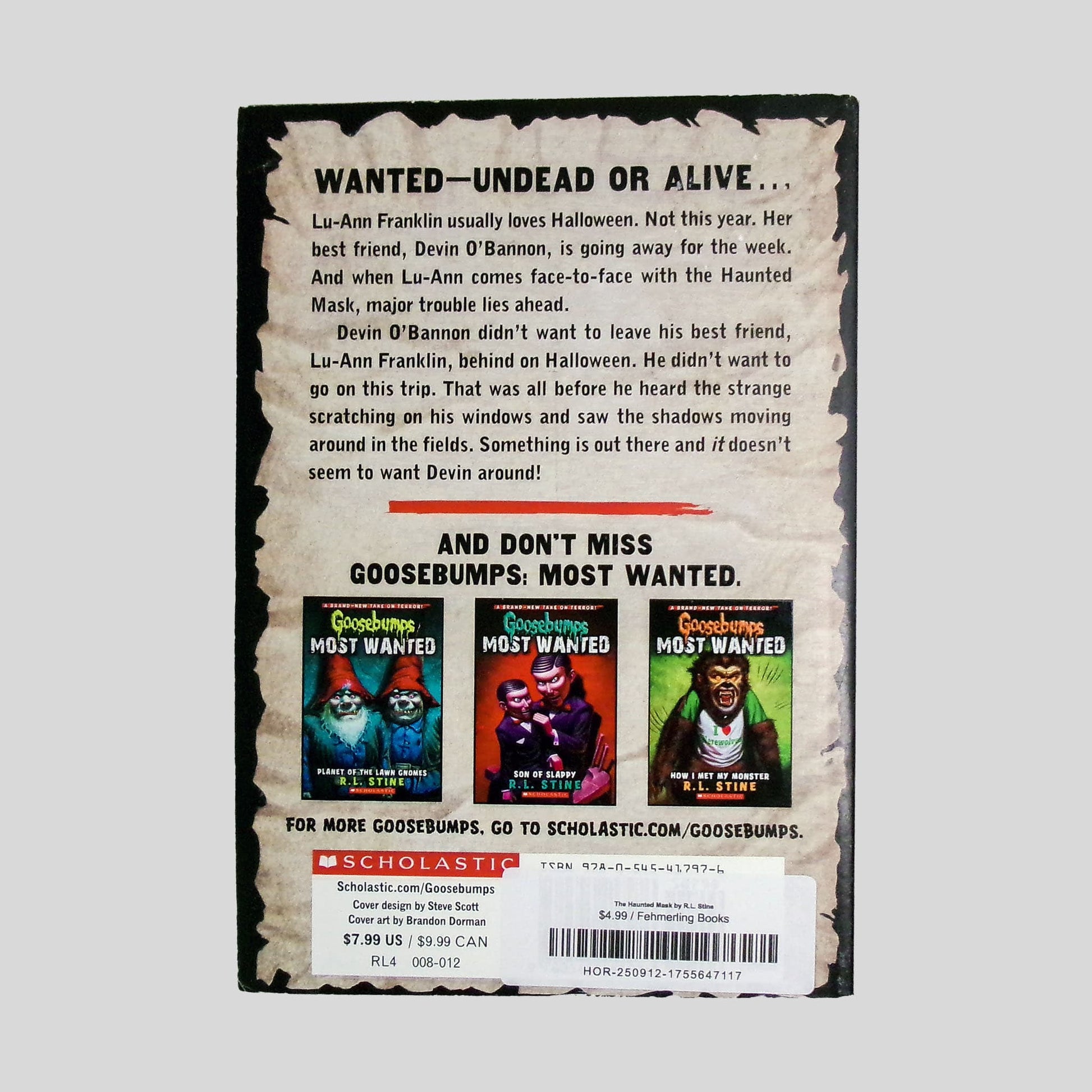 Goosebumps Wanted: The Haunted Mask by R.L. Stine - Back Cover - Fehmerling Books