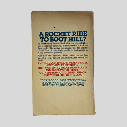 Back cover of The Far Frontier by William Rotsler showing back cover summary and story overview.