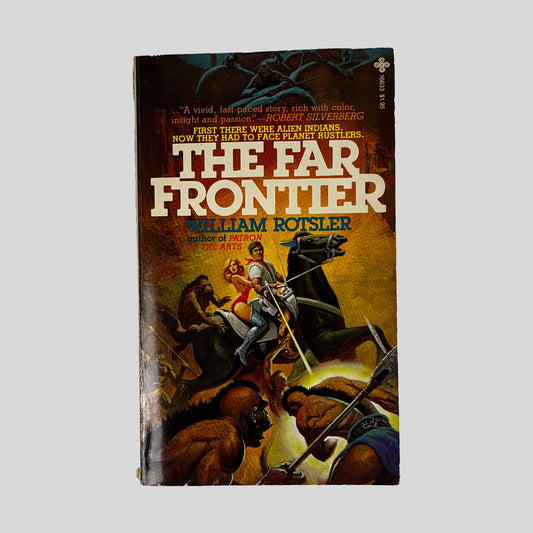Front cover of The Far Frontier by William Rotsler, vintage 1980 Playboy Press very good condition mass market paperback edition (Science Fiction novel).